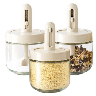 플라팜 길이조절 스푼일체형 밀폐 양념통, 300ml, 3개