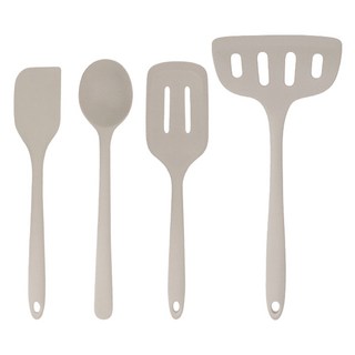 LILIVE 方便好用矽膠料理廚具4件組 S, 1套, 摩卡灰, 料理匙 + 刮刀 + 鍋鏟 + 玉子燒鏟