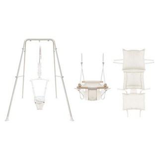 lalabi 幼兒用優質擺盪椅基本墊+鞦韆+多合一鞦韆坐墊組, 1組, 盪鞦韆支架(白色)+鞦韆(象牙白)+坐墊(乳白色)