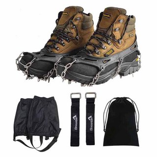 Elmountain 19爪鏈條冰爪 + 綁帶 + 登山腿套組合, 黑色