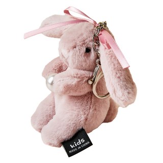 Modern House 蓬鬆柔軟動物鑰匙圈 蝴蝶結兔子, 10cm, 1個, 粉紅色