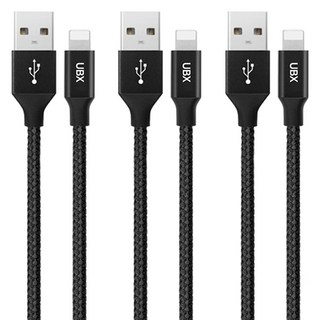 언박싱 라이트닝 8핀 아이폰 호환 패브릭 고속 충전 데이터전송 케이블, 블랙, 0.5m, 3개