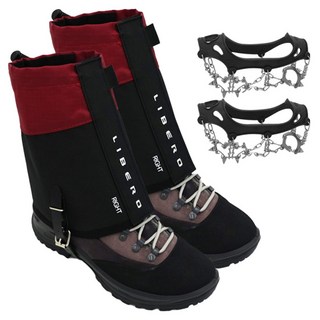 Libero 鏈式13爪冰爪 + 短綁腿套組, 灰色 + 酒紅色