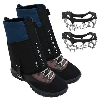 LIBERO 鏈條13爪冰爪 + 短版綁腿套組, 灰色 + 海軍藍