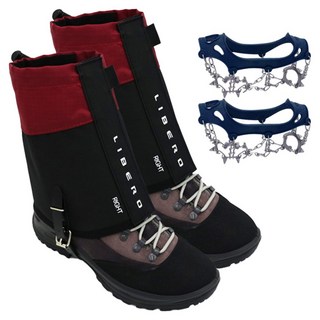 LIBERO 鏈條13爪冰爪 + 短版綁腿套組, 藍色 + 酒紅色