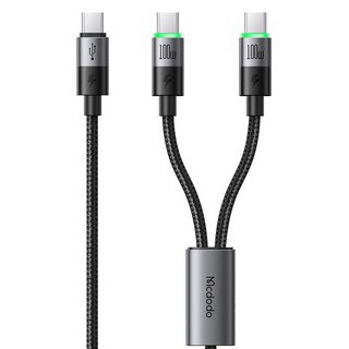 Mcdodo 麥多多 2合1 C-C型 100W 高速充電多功能傳輸線, 黑色, 1.5m, 1個