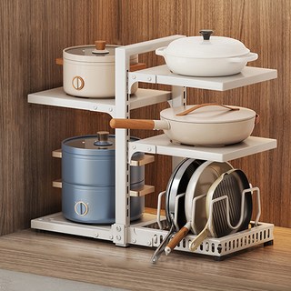 高度可調式平底鍋鍋具收納架, 5層, 白色, 1個