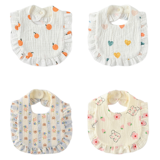 LuxuryBaby 兒童6層紗棉圍兜, 橘子+彩心+藍條紋熊+草莓兔, 1組, 1組