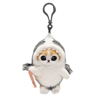 mofusand 貓福珊迪 鯊魚裝 SS 絨毛娃娃 包包吊飾, 10cm, 奶油貓, 1個