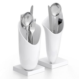 엠지엠씨디자인 플루딕 물빠짐 수저통 2종 세트, 화이트, 1세트