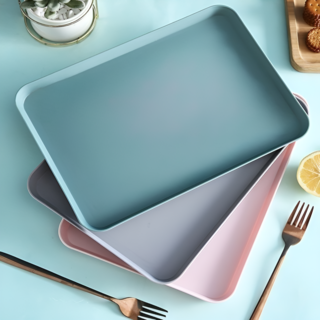 現代彩色方形托盤3件組, 1套, 藍色, 灰色, 粉紅色