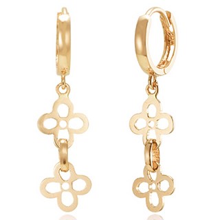 semijuwelry 女款 14K 雙幸運草 易扣式耳環 + 購物袋