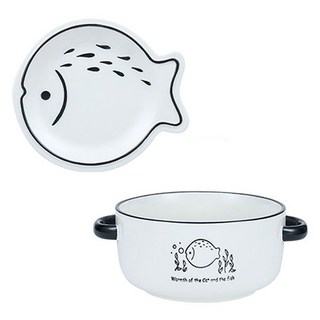 Modern-G 可愛魚形拉麵碗 + 盤子套組 YJ742, 1套, 19cm, 魚形