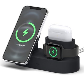 elago MagSafe AirPods Apple Watch 3合1矽膠立式充電座, 黑色, 1個
