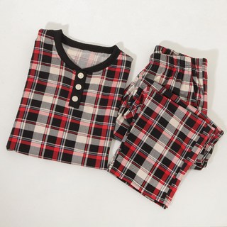 글램공감 커플용 벌스 체크 피치 기모 긴팔 잠옷 상하의 세트