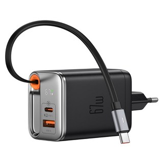 Mcdodo 麥多多 GaN 67W Type-C線材一體式 超高速2孔多功能充電器, 黑色, 1個