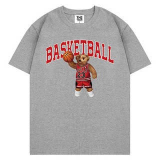 The Team 男女通用 籃球熊 大尺碼 20支棉 短袖印花T恤, 灰色