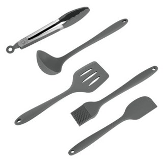 PNPOONGNYUN 矽膠廚具5件組, 湯勺 + 油刷 + 刮刀 + 夾子 + 鍋鏟, 灰色, 1個