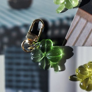 幸運閃亮四葉草鑰匙圈 護身符 加油 合格 禮物, 綠色, 1個