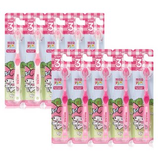 페리오 아동용 산리오 마이멜로디 3단계 6~9세 유아칫솔, 흰색 + 핑크색, 10개입, 1세트