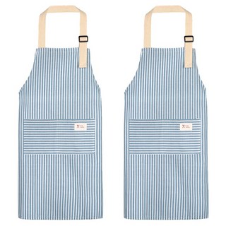 타미나요 미술용 스트라이프 조절가능 면마 앞치마 2p, 블루