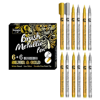 전문가용 메탈 브러쉬 마카펜 골드 6p + 실버 6p 세트, 1세트, 2색