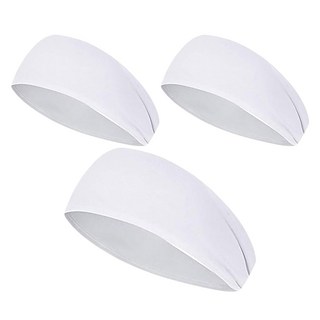 Itgom 寬版彈力運動髮帶 頭巾, 白色, 3個