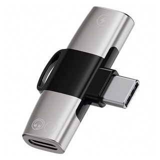 HOHOO Type-C iPhone Galaxy 二合一音訊充電多功能轉接頭, 40mm, 銀色, 1個