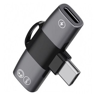 HOHOO Type C iPhone Galaxy 2in1音源充電多合一轉接頭, 40mm, 灰色, 1個