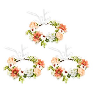Homeflow 豐富人造花花環 自助婚禮頭飾 3件組, 多色花束花