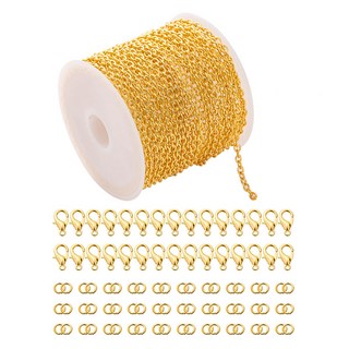 코히모 DIY 체인 줄 + O링 + 잠금고리 목걸이 팔찌 만들기 액세서리 부자재 세트 4W336, 1세트, 골드