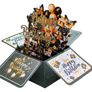 원티크 생일 3D 입체 카드, 블랙골드, 1개