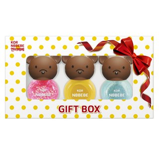 NBBEBE 兒童化妝品 幼兒指甲油3件組禮盒, 亮粉紅 + 鮮豔黃 + 亮天藍, 1個