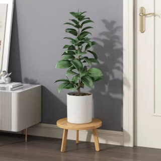 Logro 木製花盆凳 圓形原木花盆架 大, 單一顏色, 1層