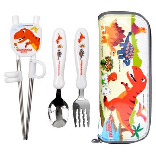 키친유 티라노 1단계 수저, 화이트, 스푼 + 포크 + 젓가락 + 케이스, 1세트