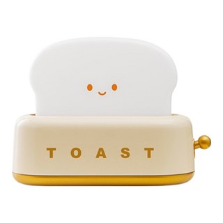 拍平方 麵包機小夜燈, 槓桿式開關, 柔和黃光, 無極調光, 15min定時, USB充電, 黃色