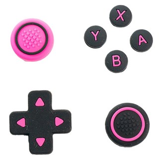 HOHOO 任天堂 Switch Joy-Con OLED Lite 經典搖桿帽 + 按鍵貼紙組, 1套, 單一商品, 黑色 + 桃紅色