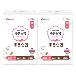 좋은느낌 좋은순면 생리대 날개형, 중형, 36개입, 2개