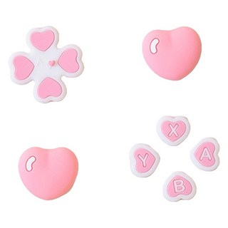 HOHOO 任天堂 Switch Lite 搖桿帽 + 按鍵帽套組 愛心, 粉紅色 + 白色, 1套, 單一商品