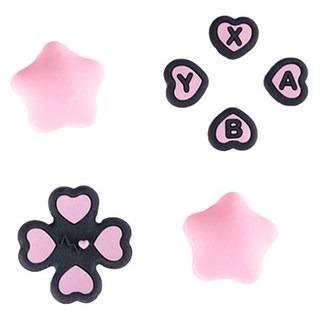 HOHOO Nintendo Switch OLED 星星造型搖桿帽 + 按鍵帽套組 愛心星星, 1套, 單一商品, 粉紅色 + 黑色