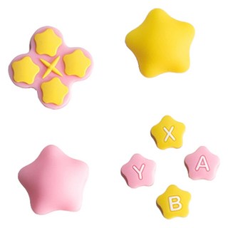 HOHOO 任天堂 Switch OLED 星星造型搖桿帽 + 按鍵帽組, 1套, 單一商品, 粉紅色 + 黃色