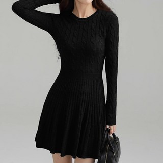 페이퍼먼츠 꽈배기 니트 플리츠 미니 원피스 10203