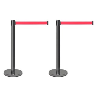 經濟實惠一體成型不鏽鋼伸縮圍欄柱 金屬黑柱身 + 紅色伸縮帶套組, 2套