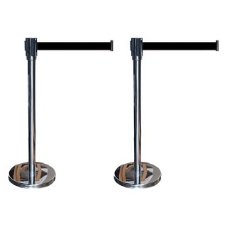 組裝式一般型不鏽鋼伸縮圍欄 銀色柱身 + 黑色拉帶組, 2套, 銀色 + 黑色