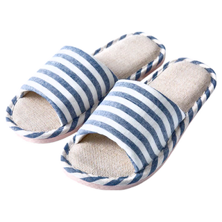 小麥購物 厚底亞麻拖鞋 C140 106g, 3雙, 粗條紋藏青色
