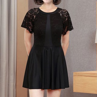 MEICHEL 大尺碼玫瑰透視媽媽連身泳裝 10150, 黑色