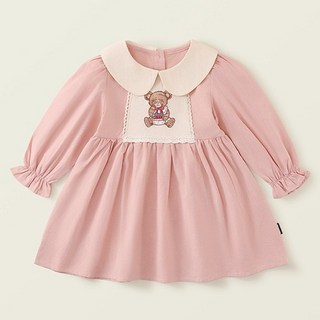 MK 女童復古刺繡長袖翻領連身裙