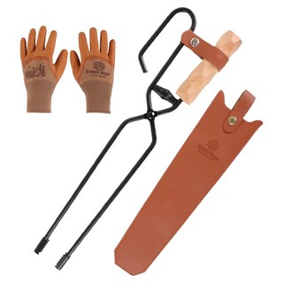 Breeze Moon 露營半自動鱷魚齒烤肉爐柴火炭夾 + 專用皮革收納套 + 防滑手套組, 1套, 混合色