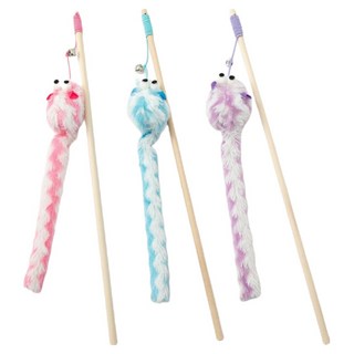 둥둥펫 고양이 롱꼬리 쥐돌이 낚시대 장난감 3종 세트, 혼합색상, 1세트