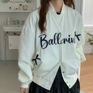 MEICHEL 女款Oversize甜美復古蝴蝶結亮點棒球夾克 10225